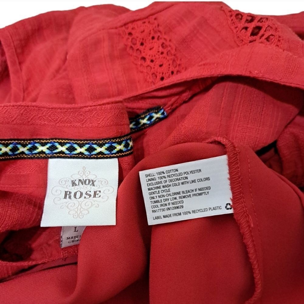 Knox Rose Red Boho Lace tiered dress Size Large - Picture 4 of 5